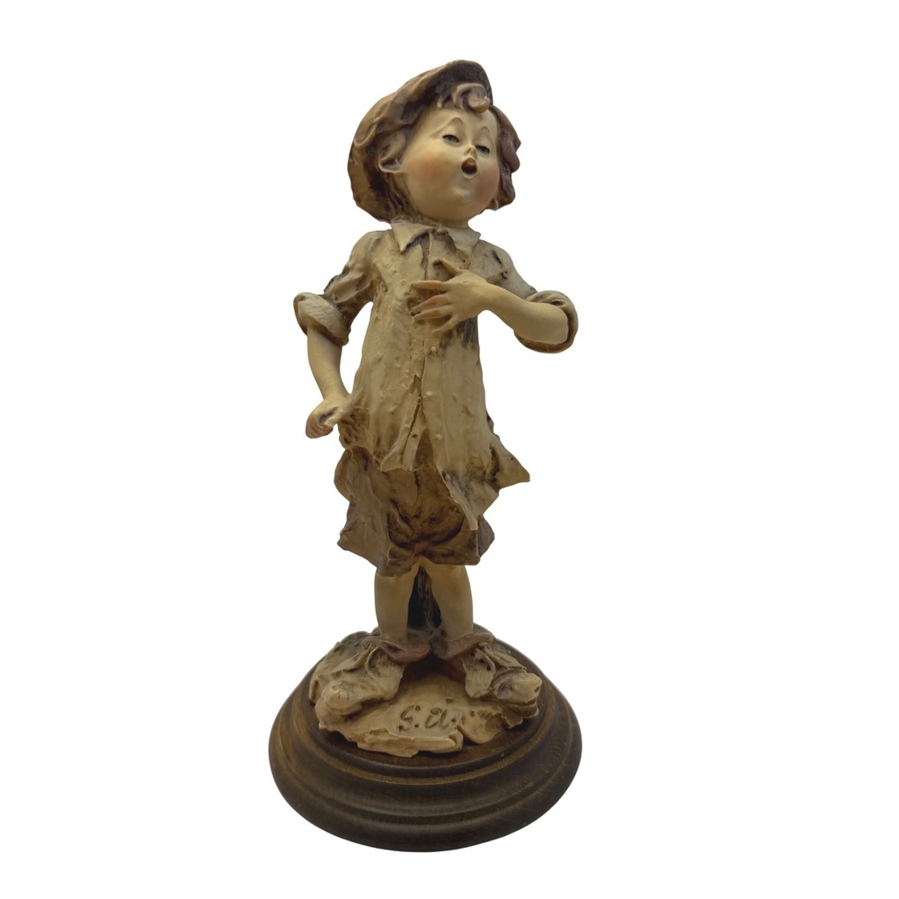 Giuseppe Armani Singing Boy Figurine Vintage Italian Sculpture Signed GA Base 8"